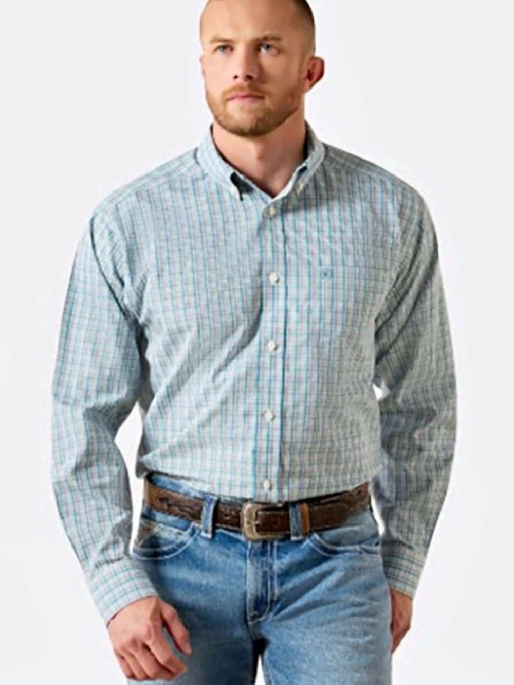 NEW Ariat Men’s Wrinkle Free WF Button-Up Long Sleeve Shirt XL Blue Plaid
